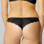 Back view of Reve Tanga Thong Brief Black from The Foundation – scalloped lace detailing and G-string silhouette.