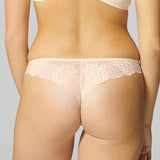 Back view of Reve Tanga Thong Brief Sakura Pink from The Foundation – full lace back with elegant curve-hugging scalloped edge.