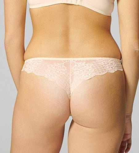 Back view of Reve Tanga Thong Brief Sakura Pink from The Foundation – full lace back with elegant curve-hugging scalloped edge.
