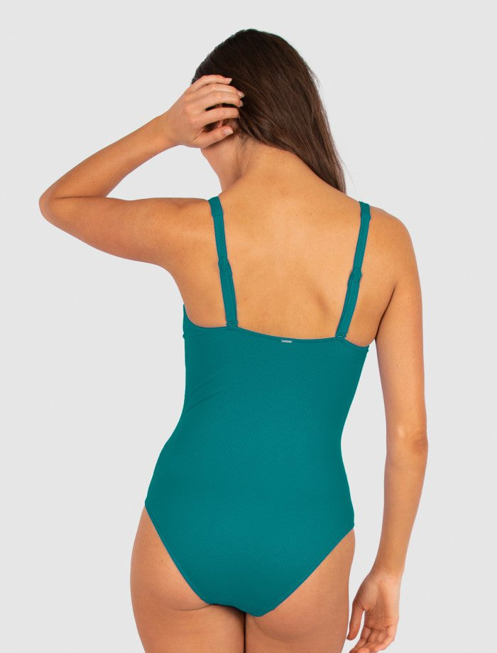 Back view of the Jungle Rococco D–E One Piece Swimsuit by Baku, featuring adjustable straps and smoothing fit, stocked at The Foundation.