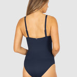 Back view of the Baku Rococco One Piece in Nightfall, featuring adjustable straps and sleek lines, part of The Foundation’s swimwear collection.