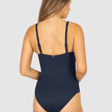 Back view of the Baku Rococco One Piece in Nightfall, featuring adjustable straps and sleek lines, part of The Foundation’s swimwear collection.