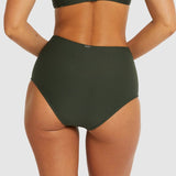 Back view of Baku Rococco High Waist Pant in Olive, showing full coverage and signature texture, stocked at The Foundation.