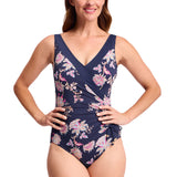 Saffron Gathered Surplice One Piece Swimsuit Navy