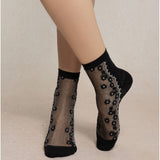 Transparent Daisy Flower Ankle Socks Black