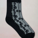 Transparent Daisy Flower Ankle Socks Black