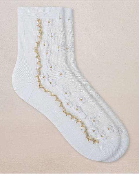 Transparent Daisy Flower Ankle Socks White