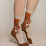 bleuforet squirrel pattern socks for women on beige colour with brown and orange