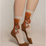 bleuforet squirrel pattern socks for women on beige colour with brown and orange