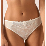 Empreinte Louise Thong in Natural Ivory, embroidered soft tulle mesh with elegant French design.