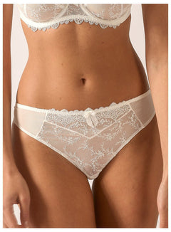 Empreinte Louise Thong in Natural Ivory, embroidered soft tulle mesh with elegant French design.