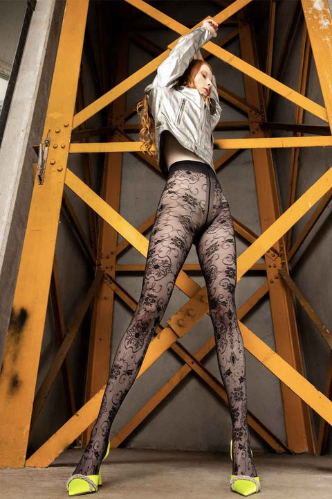 Lisbona Lace Design Pantyhose Black