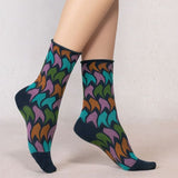 Velvet Cotton Wavy Pattern Socks Ink Navy
