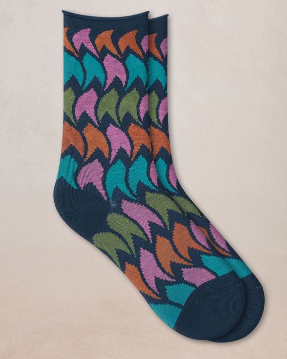 Velvet Cotton Wavy Pattern Socks Ink Navy