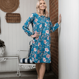 Ethnic Oriental Long Sleeve Nightie Blue