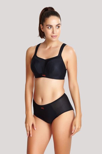 Frontal view of Panache Sports Bra in classic black, ideal for workouts or active days.
