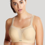 front view of The Foundation’s Panache Sports Bra in Latte shown front-on, highlighting seamless cups and comfortable support.