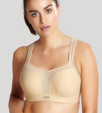 front view of The Foundation’s Panache Sports Bra in Latte shown front-on, highlighting seamless cups and comfortable support.