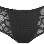 Flat lay of Madison Full Brief in Black, showing high-waisted cut and soft lace detailing at the hips.