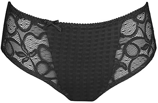 Flat lay of Madison Full Brief in Black, showing high-waisted cut and soft lace detailing at the hips.