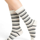 Wool Cashmere Honeycomb Socks Mid Anthricite by Bleuforêt, shown on model, available at The Foundation—snuggly grey patterned socks for women.