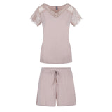 Lace Sleeve Knit Pyjama Shorts Set Rose Dust