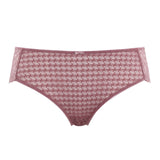 Flat lay of Envy Stretch Lace Brief Rose Mauve showing overall jacquard pattern and soft lace back.