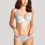 Model wearing ivory Envy Full Cup Bra – floral lace detail – The Foundation