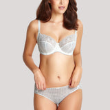 Model wearing ivory Envy Full Cup Bra – floral lace detail – The Foundation