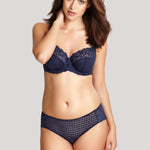 Model wearing navy Envy Full Cup Bra with floral lace – The Foundation