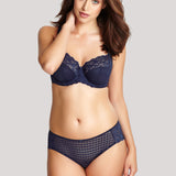Model wearing navy Envy Full Cup Bra with floral lace – The Foundation