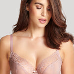 Front view of Ana Plunge Bra Vintage worn by model, highlighting feminine stretch lace and satin bow.