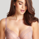 Front view of Ana Plunge Bra Vintage worn by model, highlighting feminine stretch lace and satin bow.