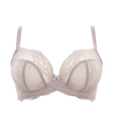 Flat lay of Ana Plunge Bra Vintage, showing cup design, bead detail and underwire support.