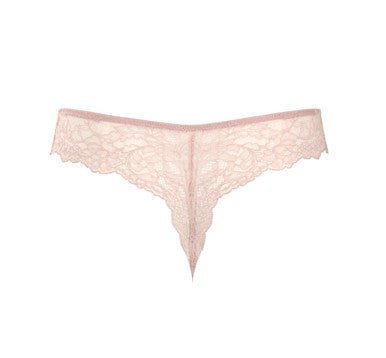 Back flat lay of the Ana Thong Vintage with scalloped lace trim, from The Foundation collection.