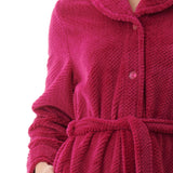 Dimple Fleece Mid Button Gown Rasberry