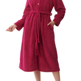 Dimple Fleece Mid Button Gown Rasberry
