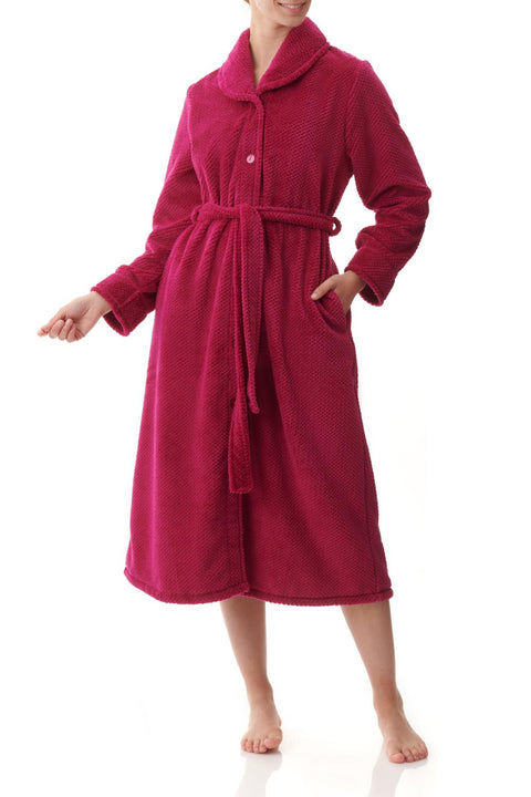 Dimple Fleece Mid Button Gown Rasberry