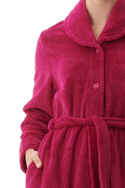 Dimple Fleece Mid Button Gown Rasberry