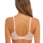 Back view of soft cup t-shirt bra with wide comfort band and dot jacquard straps – The Foundation