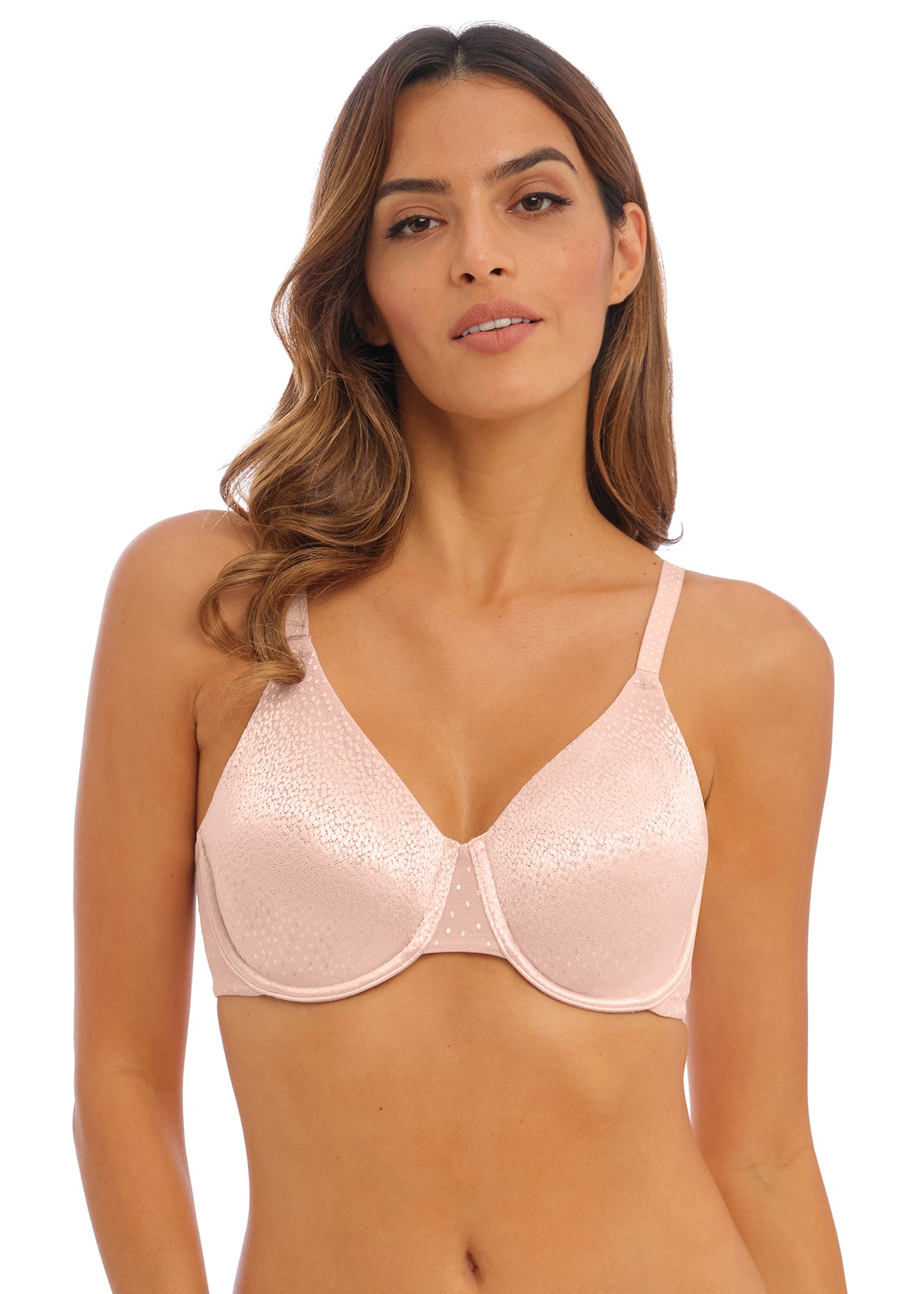 Model wearing Wacoal Back Appeal Bra in Rose Dust – smoothing back design – The Foundation