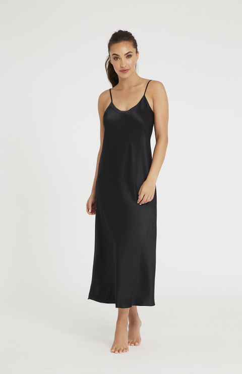 lotus kelly long chemise black silk nightdress