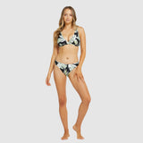 Model wearing Baku Canary Islands Regular Bikini Pant in tropical black and white print with matching bikini top.