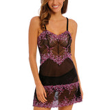 Front view of Embrace Lace Chemise in black and berry lace with mesh body—The Foundation