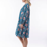 Ethnic Oriental Long Sleeve Nightie Blue