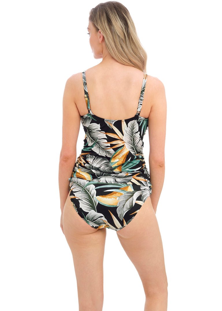 Back view of Bamboo Grove Underwire Twist Front Tankini Jet by Fantasie, available at The Foundation, displaying adjustable straps and supportive fit.