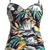 Bamboo Grove Underwire Twist Front Tankini Jet by Fantasie, from The Foundation, botanical print tankini top with twist front and ruched body.
