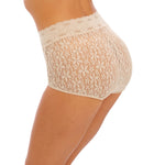 Side view of Halo Lace Full Brief in Nude – delicate lace, high-rise comfort and breathable support