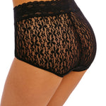 Side view of Halo Lace Full Brief in Black floral lace—The Foundation