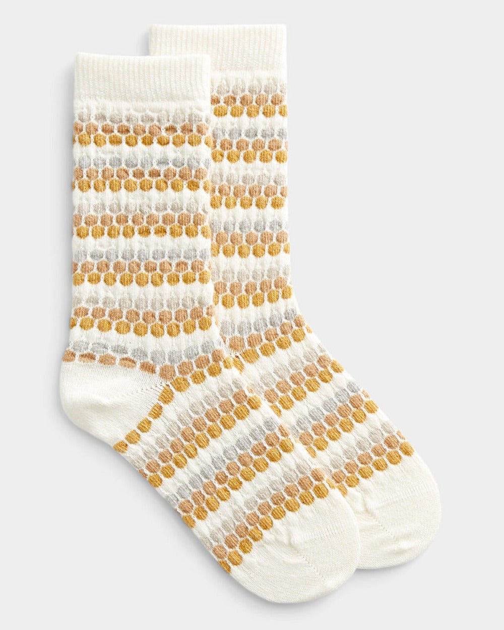 Wool Cashmere Honeycomb Socks Mid Camel by Bleuforêt, available at The Foundation, featuring warm and soft camel-coloured socks with a honeycomb pattern.